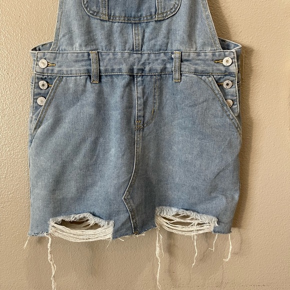 Distressed Destroyed Mini Skirt Overalls Jeans Size Medium Skortall Jumper - Picture 2 of 9